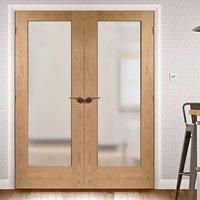 Simpli Double Door Set, Patt 10 Oak Shaker Door - Obscure Safe Glass - Prefinished