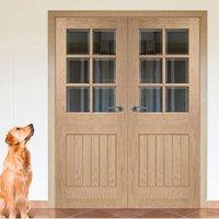 Simpli Double Door Set, Suffolk Oak 6 Light Door - Bevelled Clear Glass - Prefinished