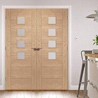 Simpli Double Door Set, Palermo Oak Door - Obscure Safe Glass - Prefinished