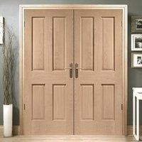 Simpli Double Door Set, Victorian Oak 4 Panelled Door - No Raised Mouldings - Prefinished