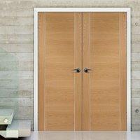 Simpli Double Door Set, Forli Oak Flush Door - Aluminium Inlay - Prefinished