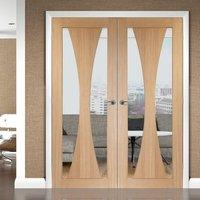 Simpli Double Door Set, Verona Oak Door - Clear Safe Glass - Prefinished