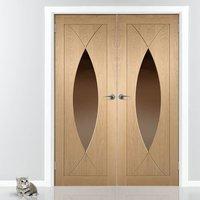 Simpli Double Door Set, Pesaro Oak Door - Clear Safe Glass - Prefinished