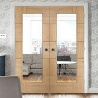 Simpli Double Door Set, Ravenna Oak Door - Clear Safe Glass - Prefinished