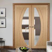 Simpli Double Door Set, Salerno Oak Door - Clear Safe Glass - Prefinished