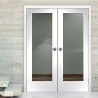Simpli Double Door Set, Patt 10 Primed Door - Clear Safe Glass