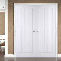 Simpli Double Door Set, Suffolk Flush Door - Primed