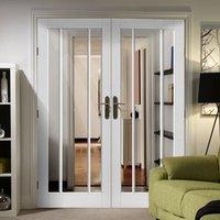 Simpli Double Door Set, Worcester 3 Pane Door - Clear Safe Glass - Primed
