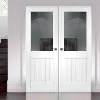 Simpli Double Door Set, Suffolk Door - Clear Safe Glass - Primed