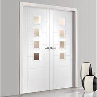 Simpli Double Door Set, Palermo Door - Obscure Safe Glass - Primed