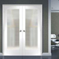 Simpli Double Door Set, Pattern 10 Full Panel Door - Obscure Safe Glass - Primed