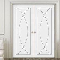 Simpli Double Door Set, Pesaro Flush Door - Primed