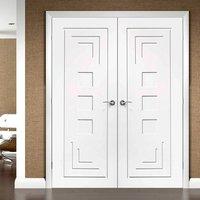 Simpli Double Door Set, Altino Flush Door - Primed