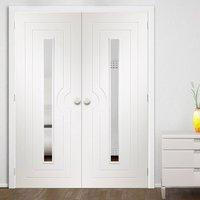 Simpli Double Door Set, Potenza White Flush Door with Clear Safe Glass - Prefinished