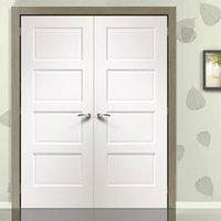 Simpli Double Door Set, Severo White 4 Panel Door - Prefinished