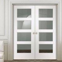 Simpli Double Door Set, Severo White 4 Pane Door with Clear Safe Bevelled Glass - Prefinished