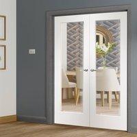 Simpli Double Door Set, Cesena White 1 Pane Door with Clear Safe Bevelled Glass - Prefinished