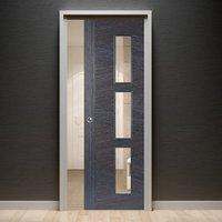 Single Pocket Zeus Ash Grey Flush Glazed Door - Prefinished