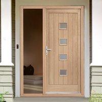 Siena Oak Door with Obscure Double Glazing and Frame Set with One Unglazed Side Screen