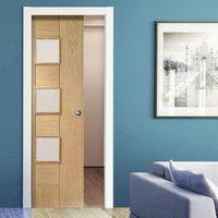 Single Pocket Messina Oak Door with Obscure Safe Glass
