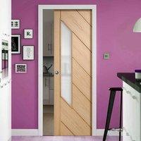 Single Pocket Monza Oak Door Glazed with Frosted Safe Glass