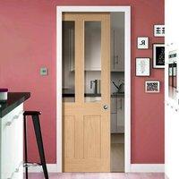 Single Pocket Malton Oak Shaker 2 panel & 2 Pane Door with Clear Safe Glass