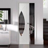 Single Pocket Pesaro Primed Flush Door with Clear Safe Glass