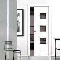 Single Pocket Messina Primed Flush Door with Clear Safe Glass