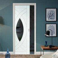 Single Pocket Treviso Primed Door, Clear Safe Glass