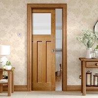 Single Pocket DX Oak Door with Obscure Safe Glass, 1930\'s Style