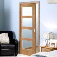 Single Pocket Shaker Oak 4 Pane Door with Clear Safe Glass - Prefinished