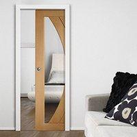 Single Pocket Salerno Oak Door with Clear Safe Glass, Prefinished
