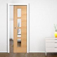 Single Pocket Vancouver Oak 4L Door with Clear Glass and a Varnish Lacquered Finish