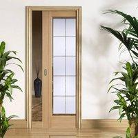 Single Pocket Seville Oak Door with Frosted Glass including Clear Brilliant Cut Bevel Edges and Fully Pre-finished