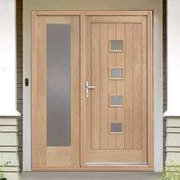 siena exterior oak door and frame set with one side screen and obscure ...