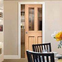 Single Pocket Malton Oak Door with Bevelled Clear Safe Glass - No Raised Mould