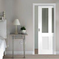 single pocket malton shaker door with clear safe glass is primed