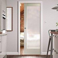 single pocket pattern 10 full pane primed door with obscure safe glass