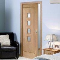 single pocket contemporary suffolk oak 4 pane door with obscure safe g ...