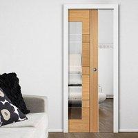 Single Pocket Latina Oak Door with Clear Etched Safe Glass