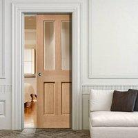Single Pocket Malton Oak Door - No Raised Mould - Bevelled Clear Safe Glass - Prefinished