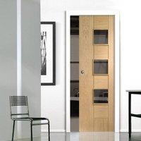 Single Pocket Messina Oak Door with Clear Safe Glass - Prefinished