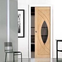 Single Pocket Treviso Oak Door with Clear Safe Glass, Prefinished