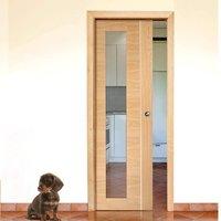 Single Pocket Forli Oak Flush Door with Inlay & Clear Safe Glass, Prefinished