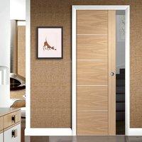 Single Pocket Portici Oak Flush Door with Aluminium Inlay, Prefinished
