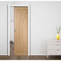 Single Pocket Salerno Oak Flush Panel Door, Prefinished