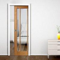 single pocket worcester oak 3 pane door with clear safe glass