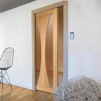 Single Pocket Verona Oak Door with Clear Safe Glass - Prefinished