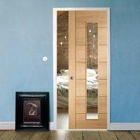 Single Pocket Palermo Oak Door with 1 Pane of Clear Safe Glass, Prefinished