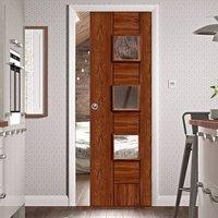 Single Pocket Messina Walnut Flush Door with Clear Glass, Prefinished